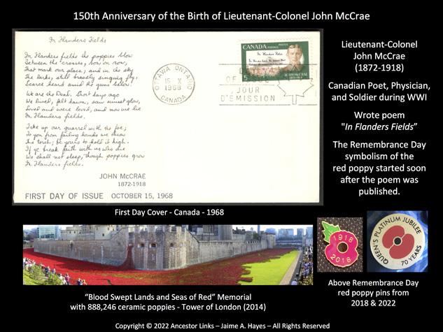 50th Anniversary of the Birth of Lieutenant-Colonel John
          McCrae