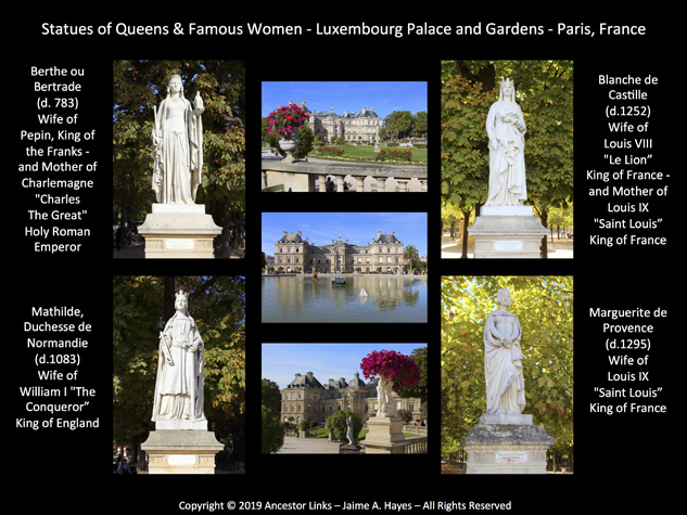 Statues of Queens & Famous Women - Luxembourg Palace
          and Gardens - Paris