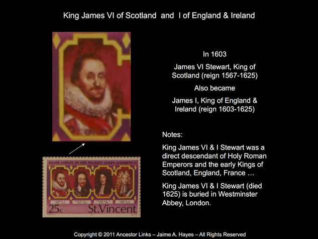 Kings James VI of Scotland & I of England &
          Ireland