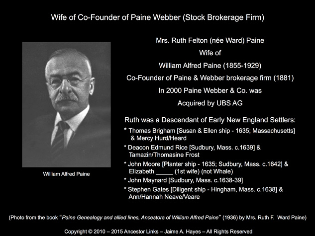 Wife of William Alfred Paine - Co-Founder Paine Webber
          Co