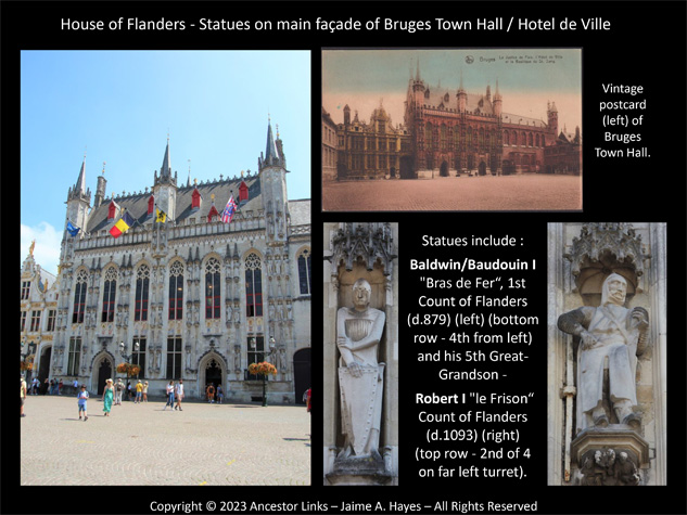 Statues on main façade of Bruges Town Hall - Hotel de
          Ville