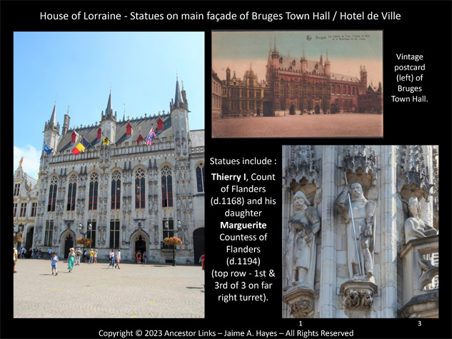 Statues on main façade of Bruges Town Hall - Hotel de
          Ville